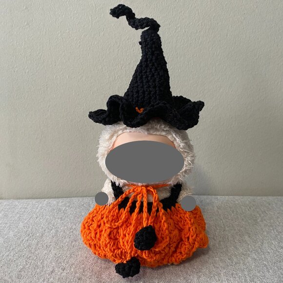 Handmade Crochet Halloween Orange Black Witch Outfit for 17cm Doll 2-Piece Set - Picture 1 of 7